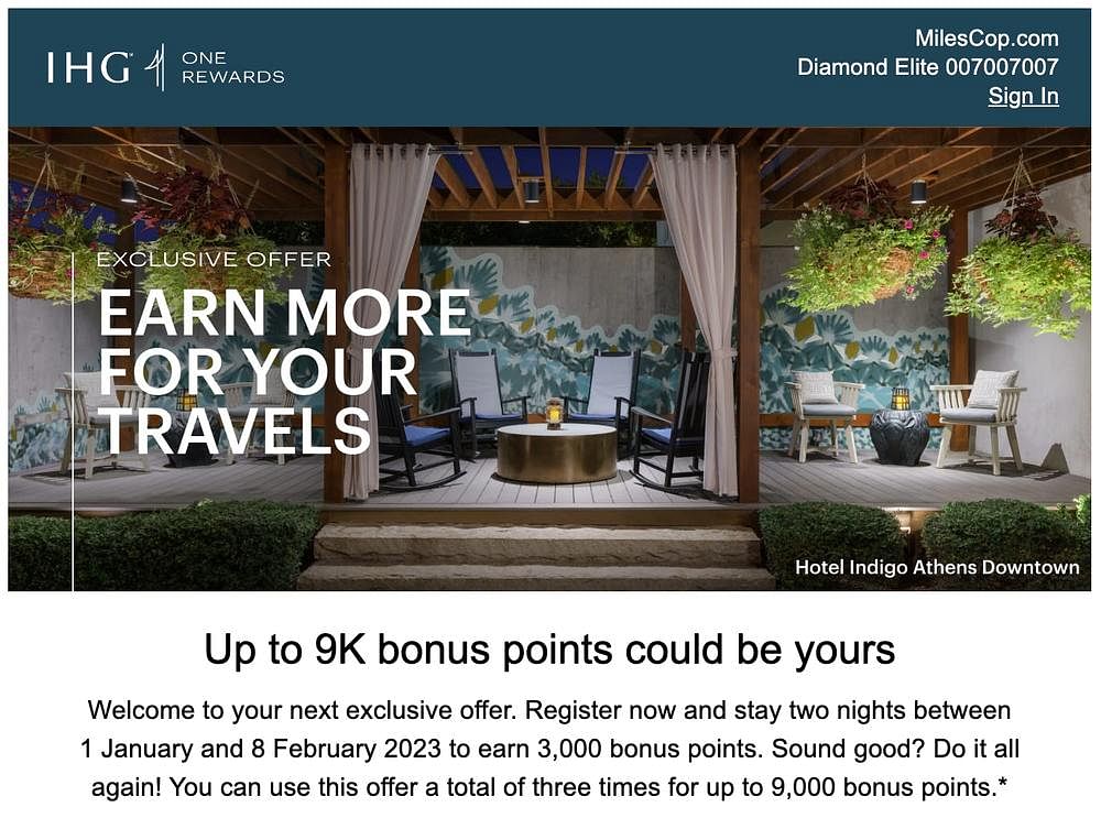 IHG Stay 2 earn 3k offer email screenshot