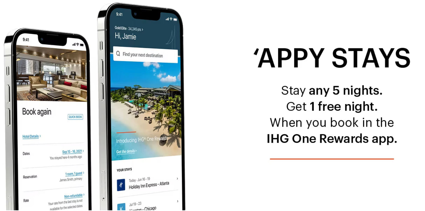 IHG AppyStays Get 1 free night for booking 5 nights or more via the