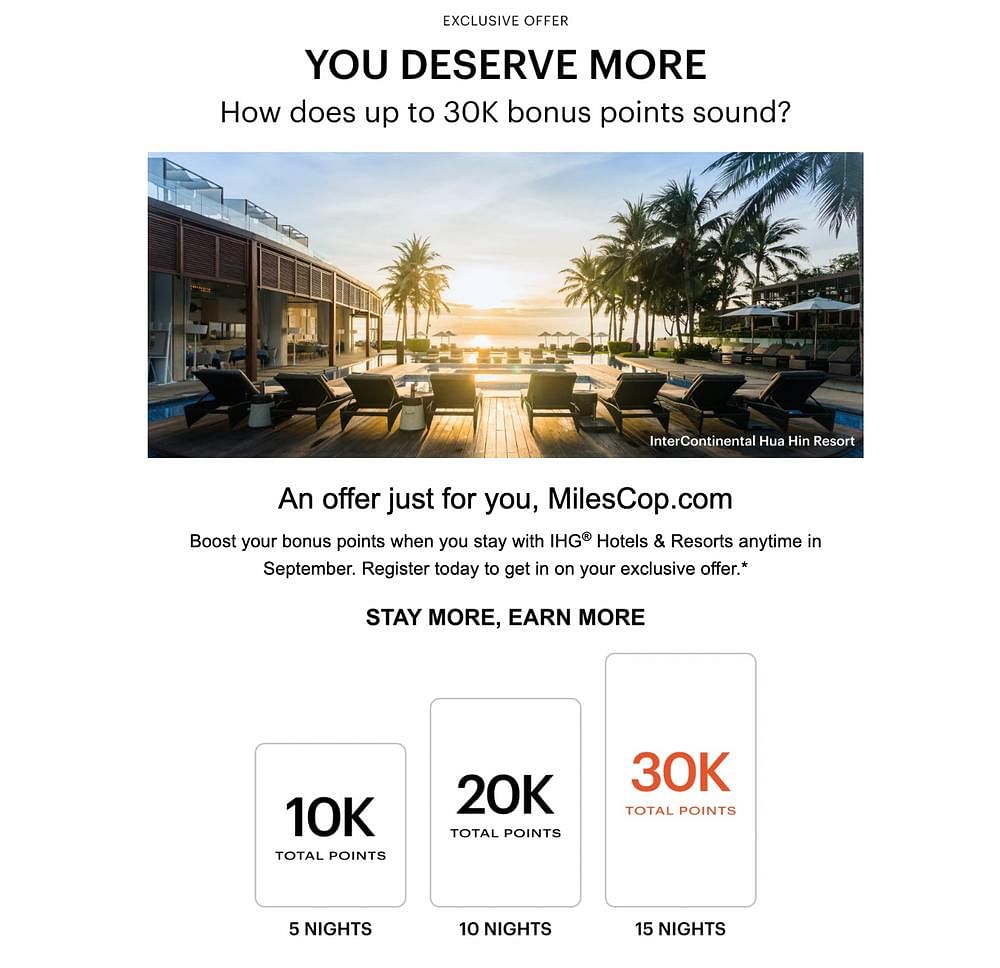 IHG up to 30,000 bonus points in September 2022