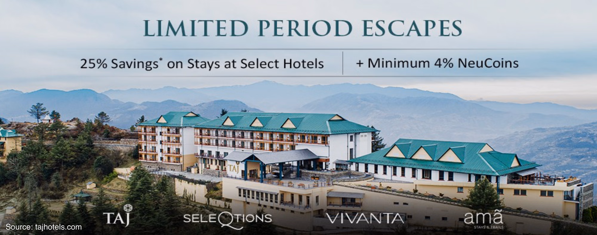 Get 25% off, and breakfast, with Taj Hotels' 'Limited Period Escapes' offer. - Cover Image