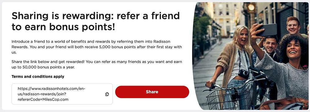 Radisson Refer a Friend section on My Account page