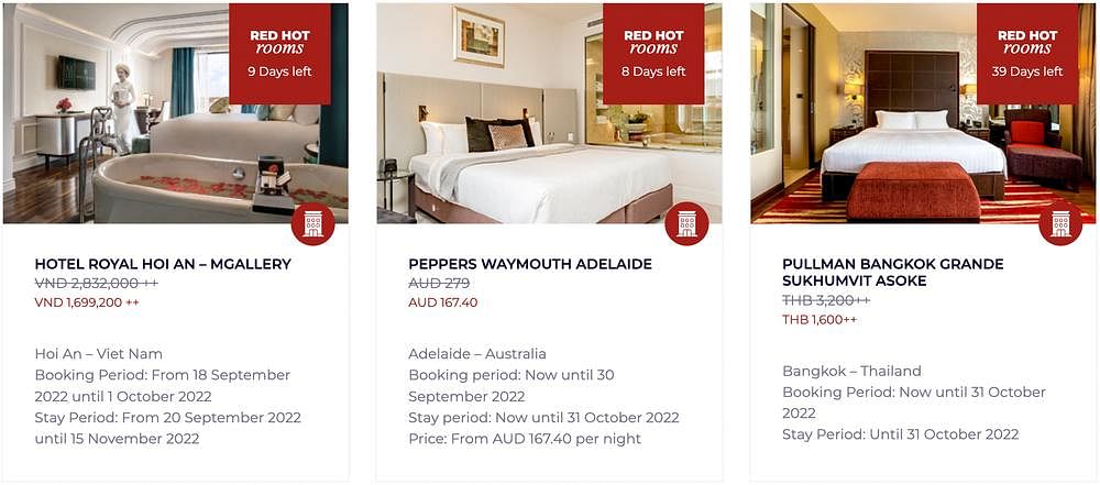 Rates for some hotels in Red Hot Rooms Sale