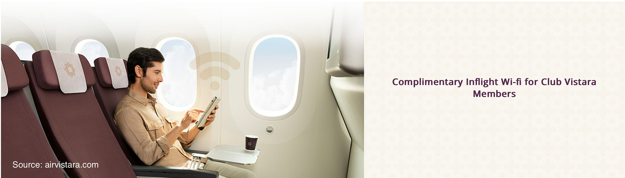 Vistara makes their in-flight Wi-Fi service (messaging plan) free for all Club Vistara members. - Cover Image