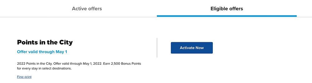 Hilton Points in the City promotion registration page screenshot