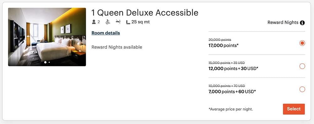 IHG Points vs Points & Cash Booking Screenshot