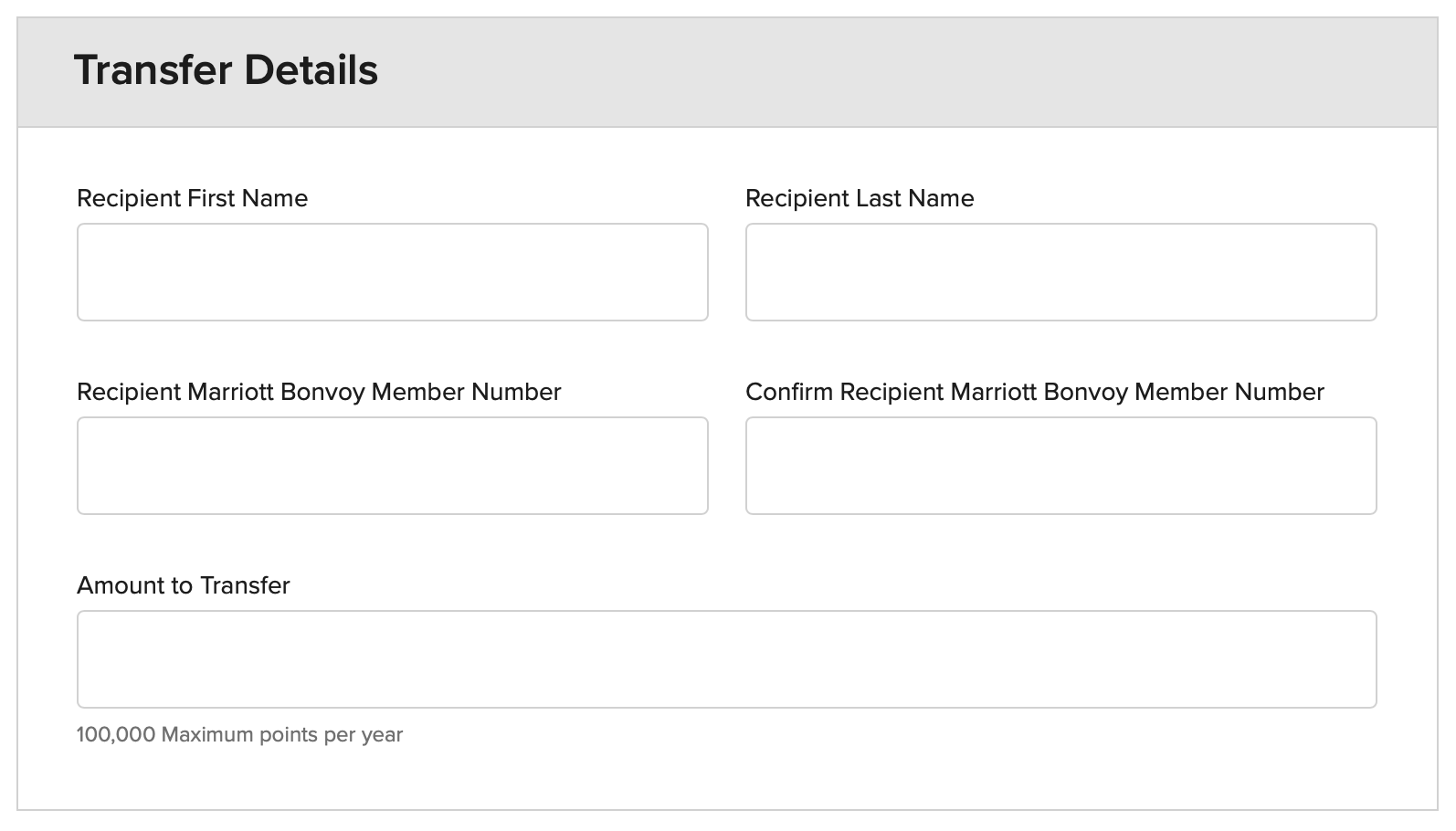 Marriott Online Points Transfer Form