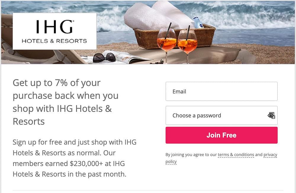 Top CAsh Back IHG 7% cash back offer screenshot