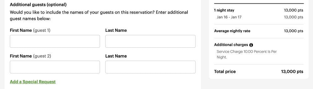 IHG Points booking additional guests field