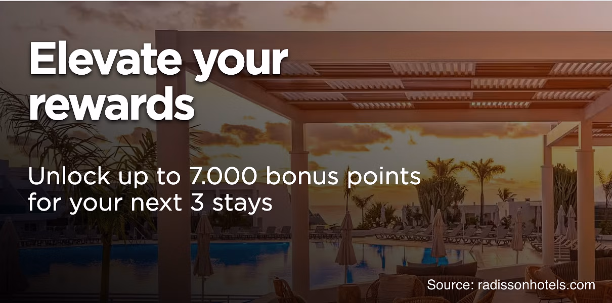 Unlock 7000 bonus points for 3 stays at Radisson hotels. - Cover Image