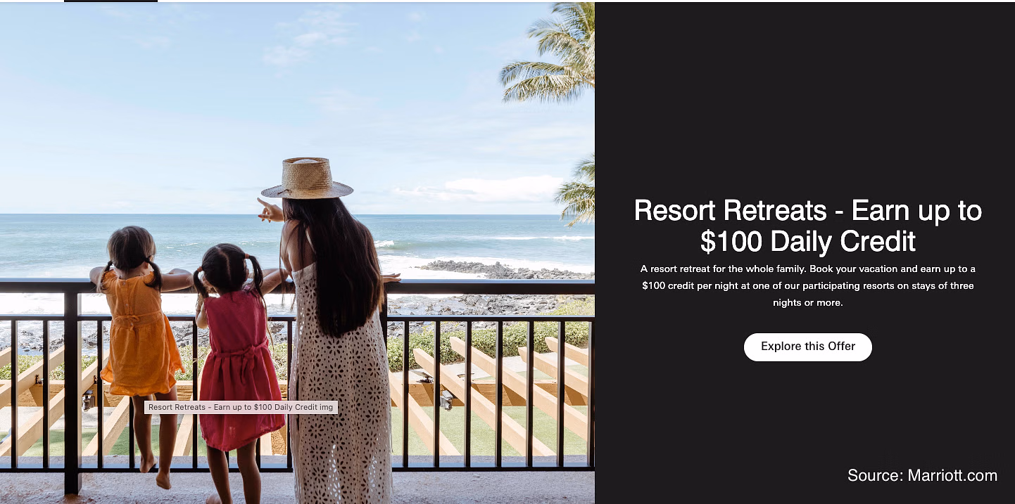 Get $100 daily credit at Marriott resorts in the U.S., Canada, Caribbean, and Latin America. - Cover Image