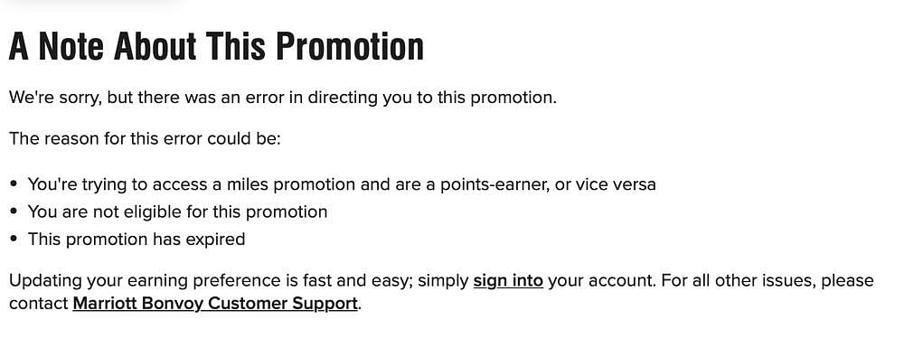 Error encountered during registration for the promotion