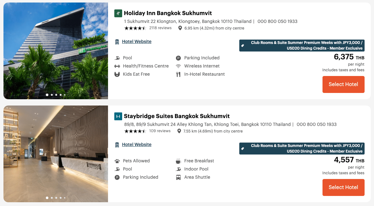 IHG Super Premium Weeks Offer Rate Check for Bangkok