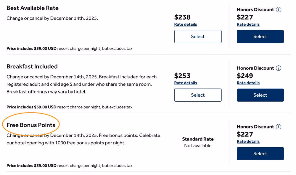 Free Bonus Points Rate