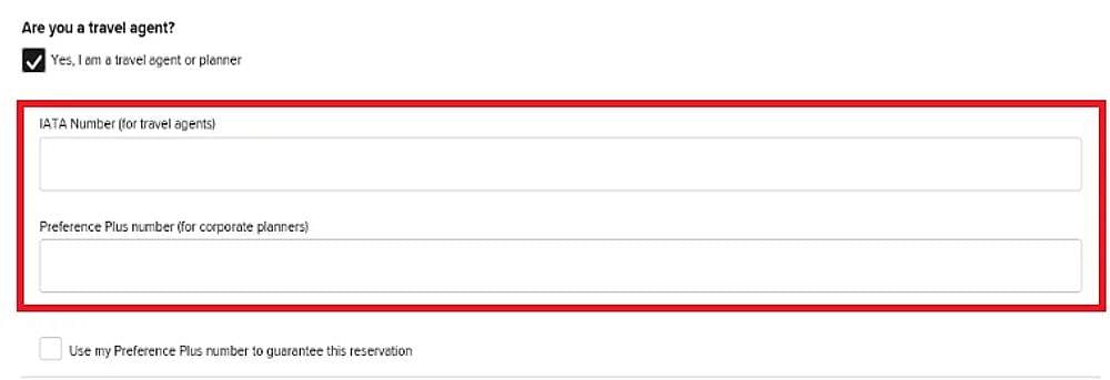 Marriott Travel Agent Booking Page