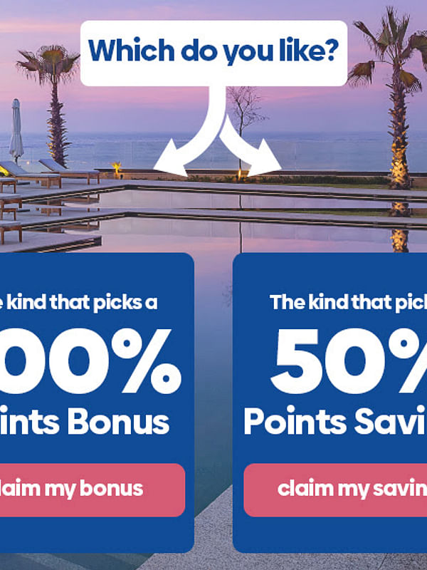 Hilton offers a choice of 100% bonus points or 50% off on points purchase. - Cover Image