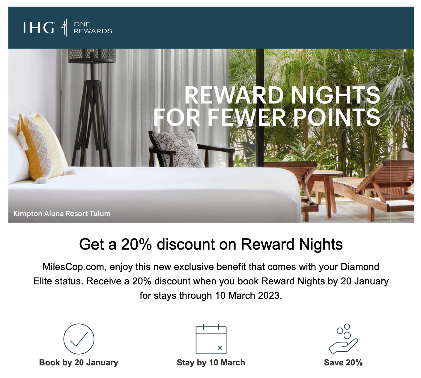 IHG 20% off on award booking email screenshot