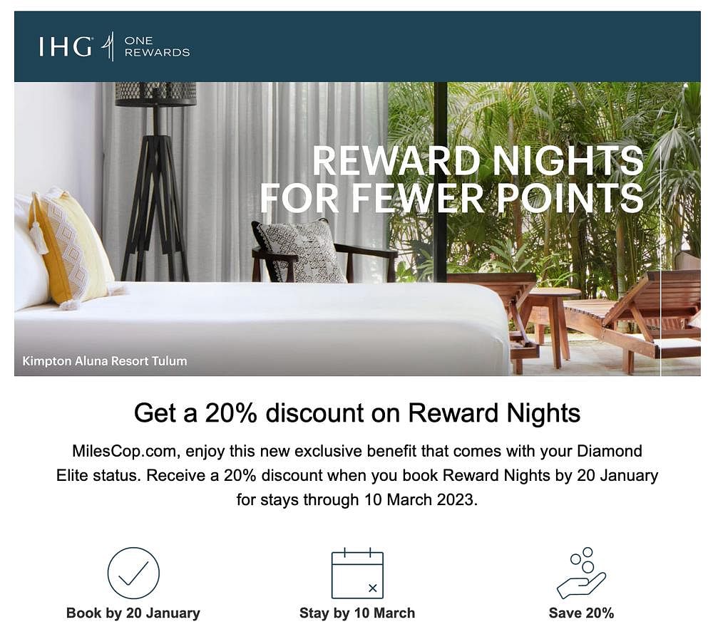 IHG 20% off on award booking email screenshot