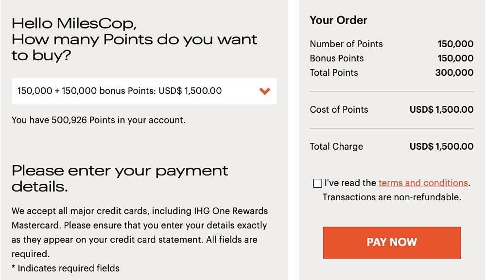 IHG 100% bonus on points purchase