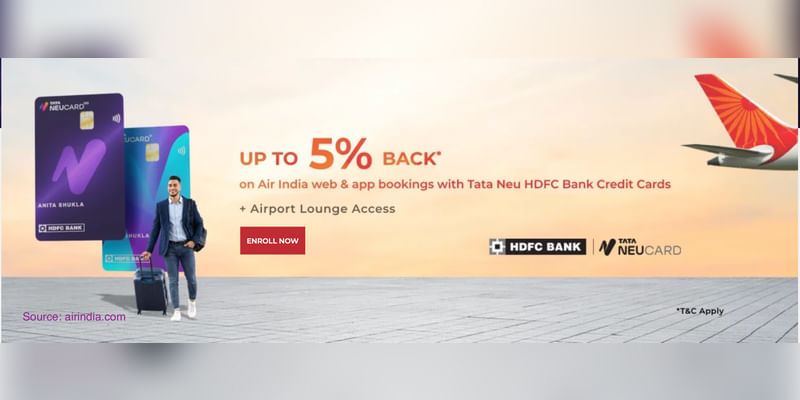 Air India partners with Tata Neu HDFC Credit Cards. Offers up to 5% Neu Coins. - Cover Image