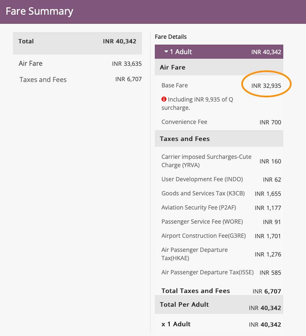 Base fare of Delhi Hong Kong Vistara Flight